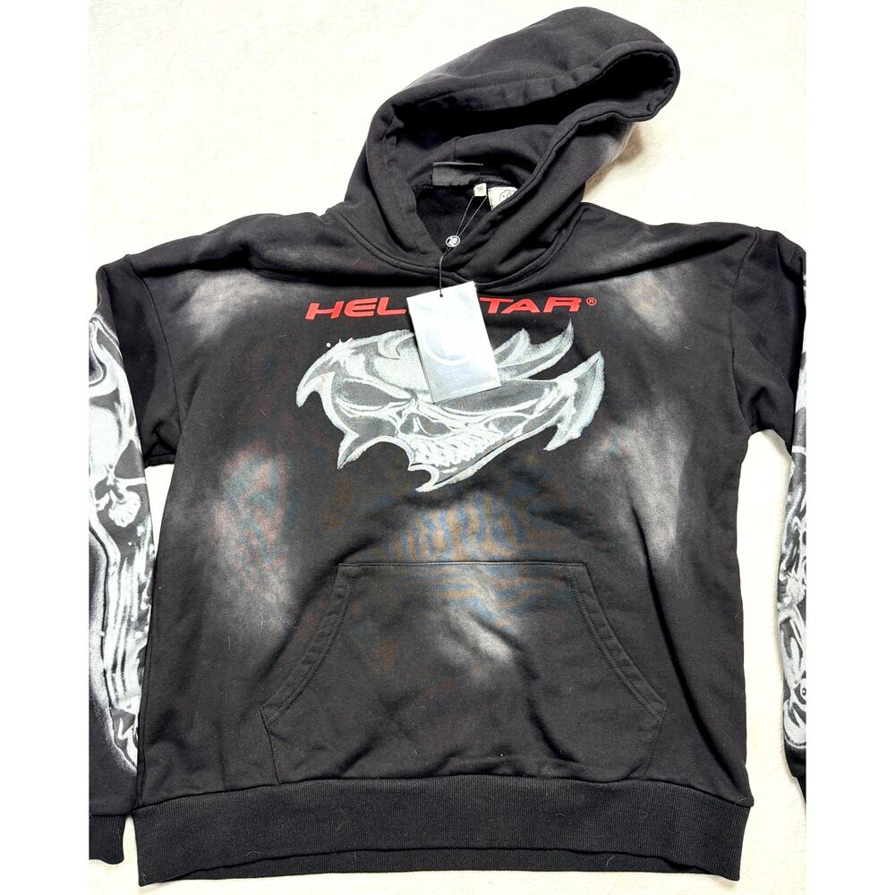 Vintage New Hellstar Records Skulls Black Sun Faded Skale Hoodie Mens Large Wash